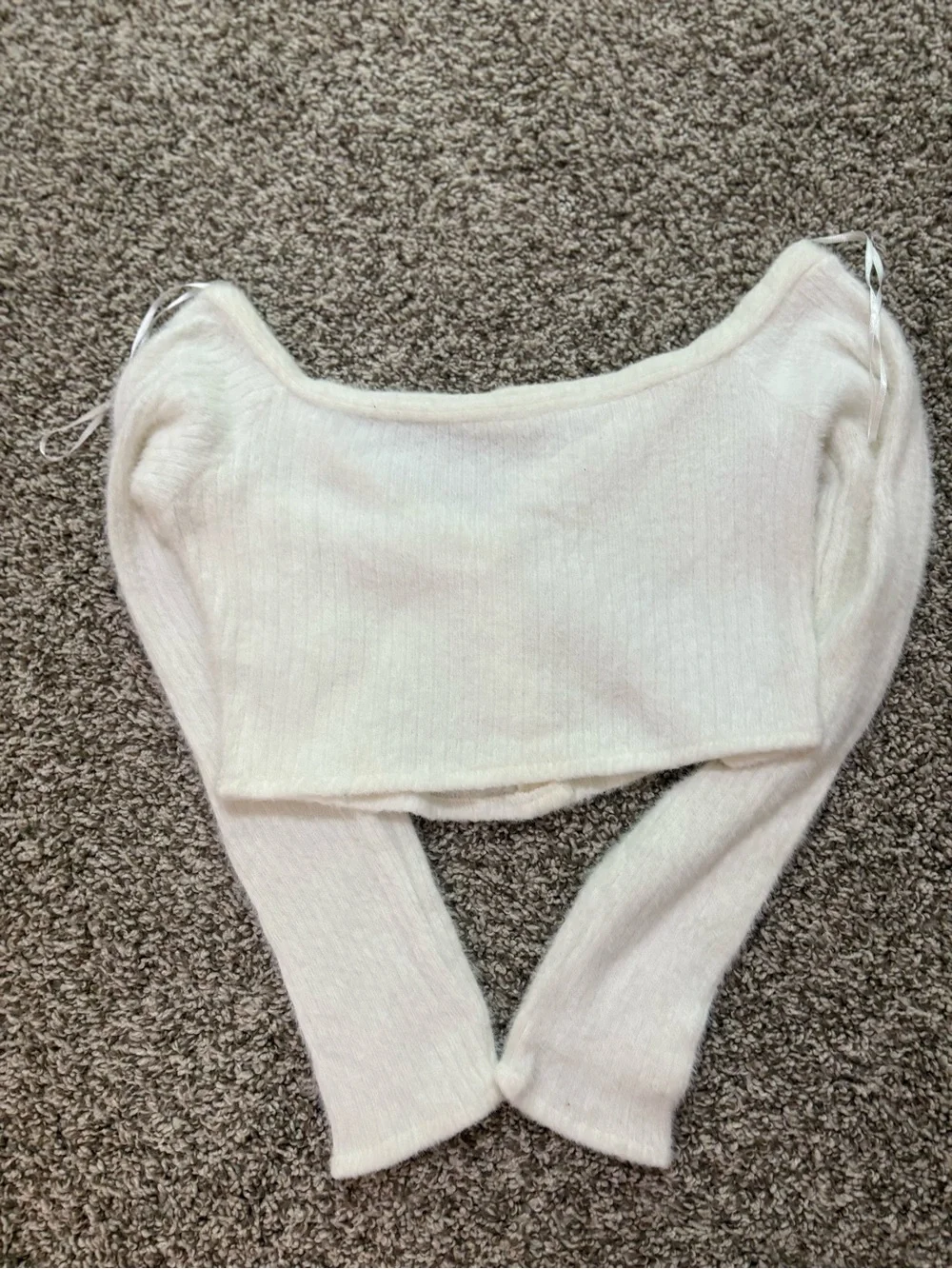 Zara Off-White Ribbed Cropped Button Cardigan - Picture 2 of 3